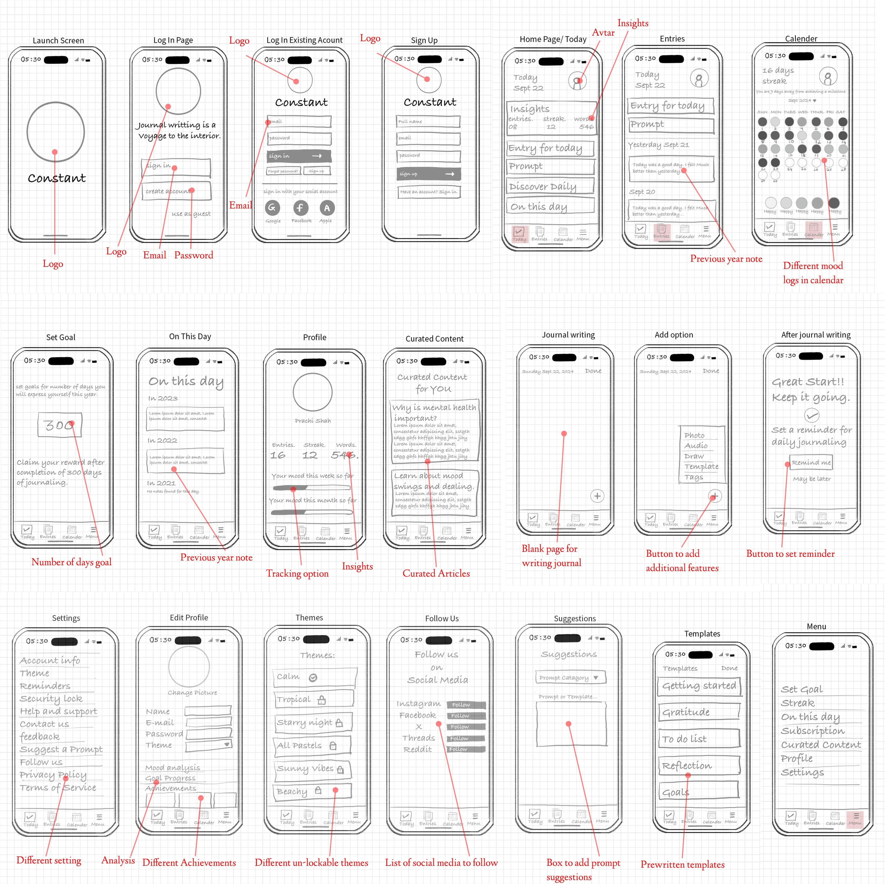 Constant lo-fi wireframes